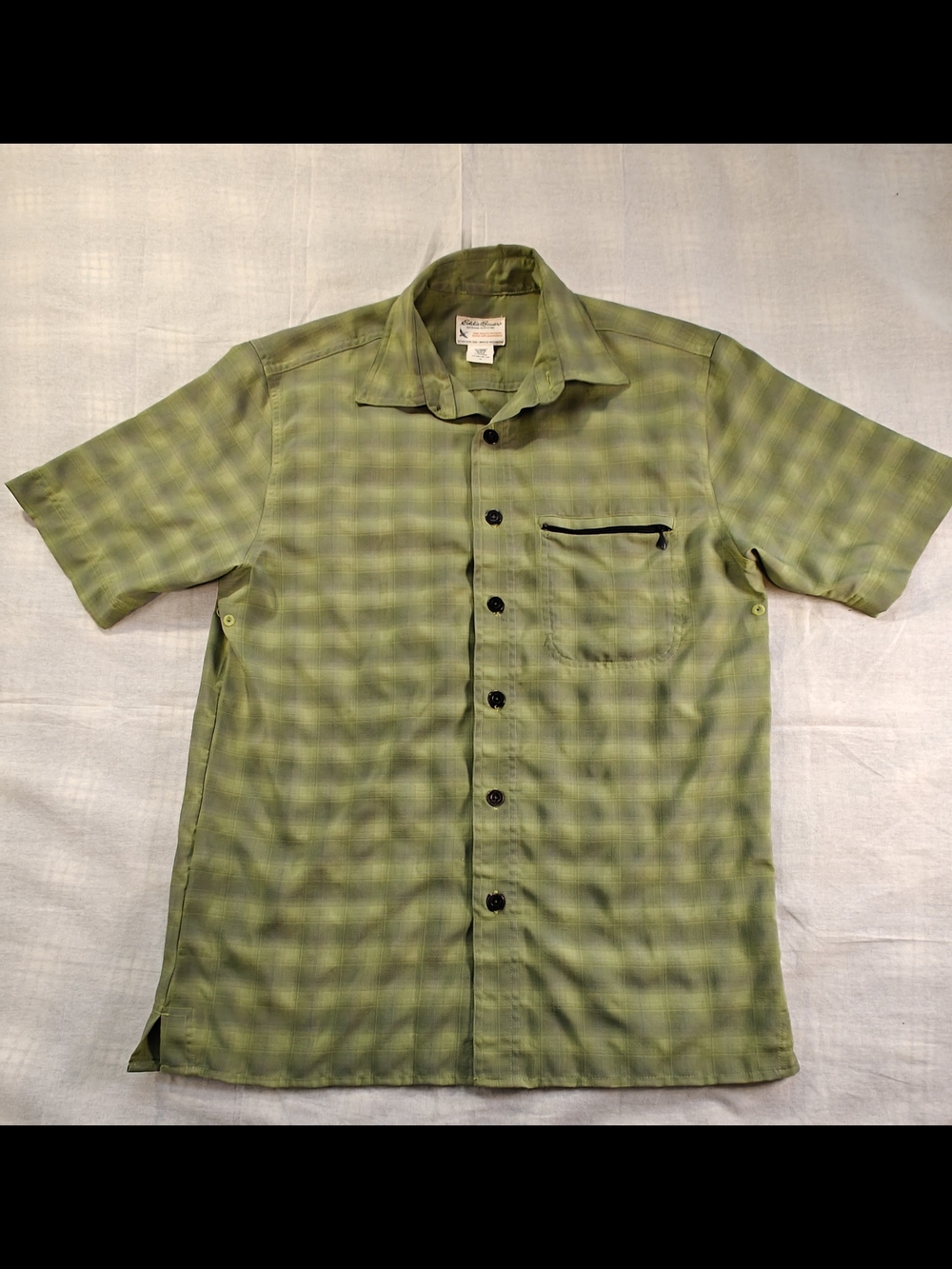 Eddie Bauer Green Plaid Short-Sleeve Button-Down Shirt